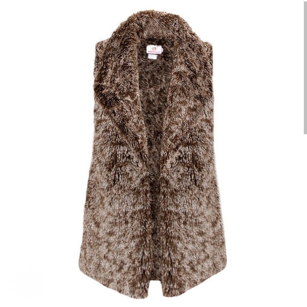 MARLEYLILLY Size Small Shaggy Faux Furโ Open Front Vest with Pockets and Lapels
